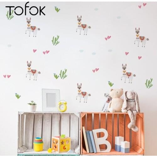 Tofok 47pcs/set Cartoon Alpaca Cactus DIY Wall Sticker Children Room Bedroom Window Door Decorative Sticker Nursery Wallpaper