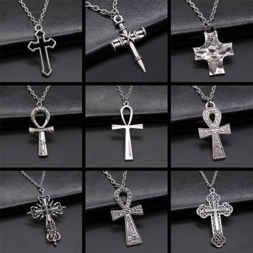 Vintage Fashion Simple Necklace Style Ankh Cross Pendant Necklace Long Chain Necklace Gift For Women Men Girl Boy