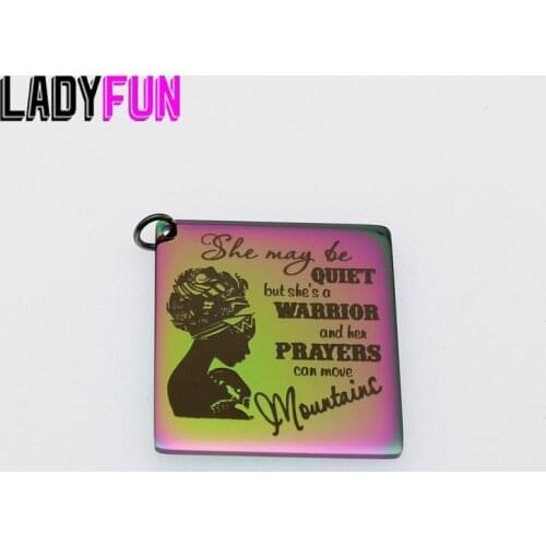 Warrior Prayers Charm Stainless Steel Words Charms Warrior Woman Pendant Charms High Polish Mirror Surface Pendant 10pcs