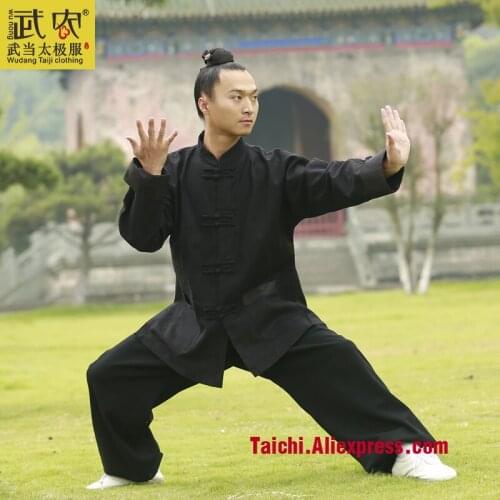 Wu Nong Wudang Tai chi clothing and straight collar sleeve thick linen thickened morning Wushu Taijiquan male clothing
