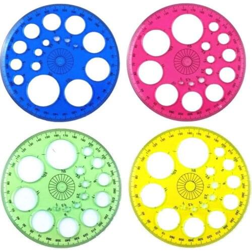 XRHYY 4 Pieces Colorful 360 Degree Circular Plastic Protractor Ruler Template(Random 4 Colors)