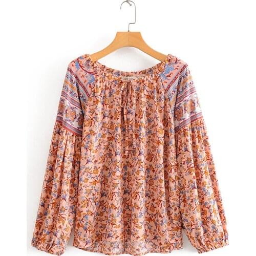 NEMOLEMON 2020 New Arrival Womens Blouses Printed Long Sleeve Shirt Round Neck Bandwidth Loose Top Summer Shirts