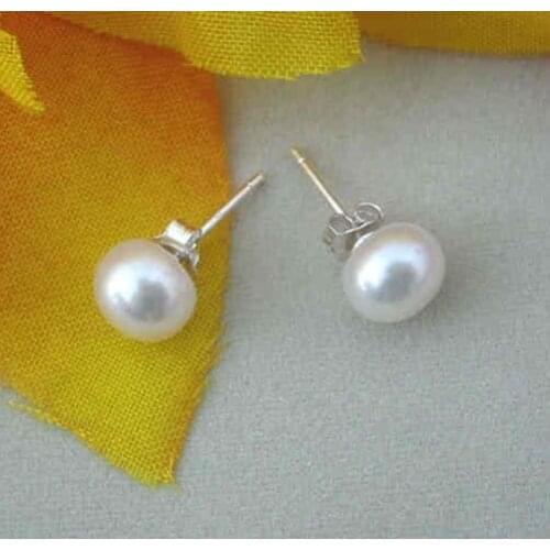 New Arrival Favorite Pearl Earrings 8mm White Freshwater Pearls S925 Sterling Silver Stud Earring Fine Jewelry Nice Lady Gift