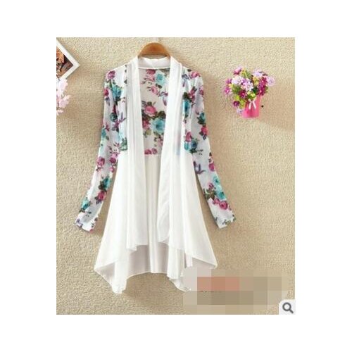 30pcs/lot Summer Style Women Casual Vintage Kimono Cardigan Floral Print Chiffon Loose Outwear Blouse