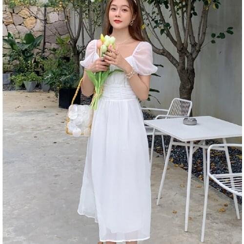 Summer 2021 Elegant Vintage Korean Casual Party Night Honeymoon Vacation Runway Vestidos Women Chiffon Long Dresses