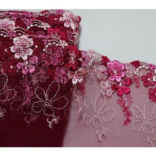 1 Meter 15 CM Pink Flowers Embroidered Lace Trim Sewing Hot Red Mesh Fabric Bra Lingerie Handmade Dress Clothes Accessories DIY