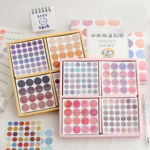 100 Sheets Box-packed Circle Dot Morandi Watercolor Round Sticker Sealed Notebook School Supplies for DIY Planner Scrapbooking
