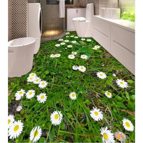 PVC Fresh meadow wildflowers natural landscape non-slip waterproof self-adhesive 3D floor sticker tiles bathroom 3D wallpaper