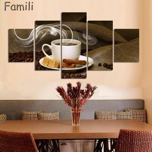 5piece canvas art Canvas Painting Coffee background Print Painting On Canvas Wall Art Picture Kitchen Home Decoration Unframed