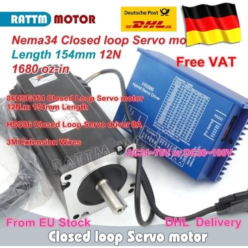 DE free VAT Nema34 L-154mm Closed Loop Servo Motor 6A Closed Loop 12N.m & HSS86 Hybrid 8A Step servo Driver CNC Controller Kit