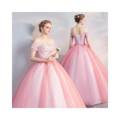 Freeship light pink flower drama opera rococo Medieval Renaissance drama stage Gown Victoria Marie Antoinette Belle opera