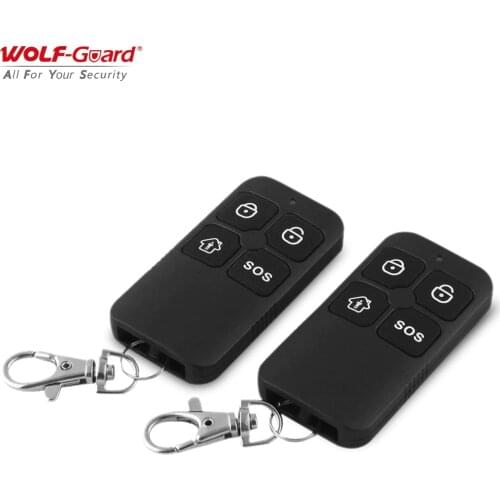 2Pcs Wolf-Guard 433MHz Wireless Remote Controller Keyfobs Portable Waterproof RF 4-Keys Black for Home Alarm Sceurity System