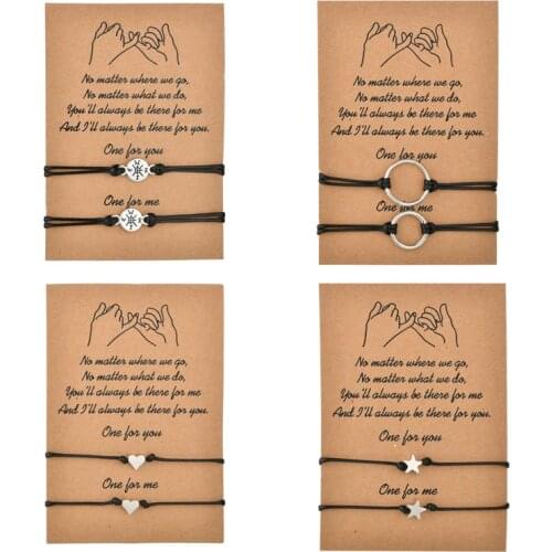 2pcs/set Heart Star Compass Round Bracelets One for you one for me Black String Braiding Couple Bracelet for Men Women 2020 New