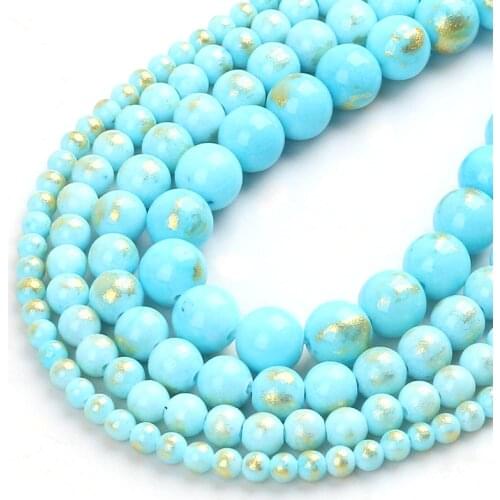 Natural Stone Beads Sky Blue Plated Gold Jades Beads For Jewelry Making DIY Bracelet Earrings Accessories 15'' 4/6/8/10/12mm