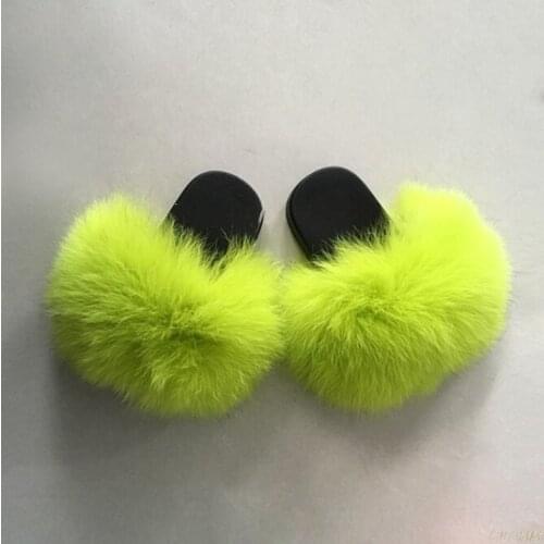 2020 Kids Fur Slides Furry Home Slippers Fluffy Slides Indoor Summer Flat Sandals Flip Flops Girls Shoes Size 24-35