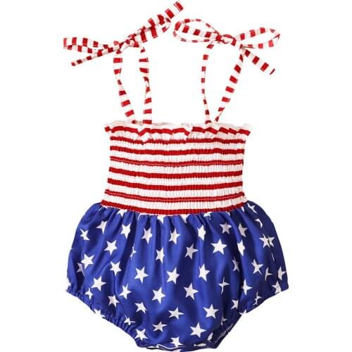 Infant Sleeveless Romper Celebrating Independence Day American Flag Print Summer Clothing
