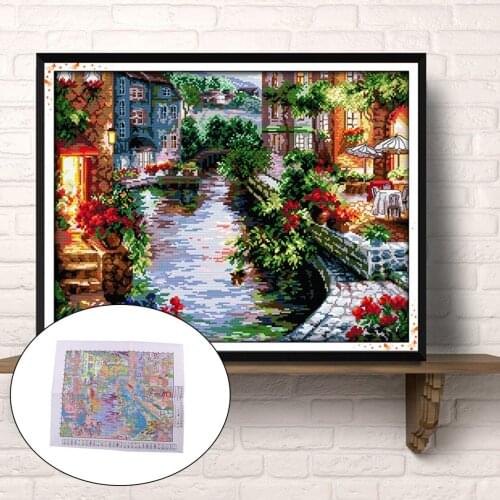 DIY Stamped Cross Stitch Kit The Lakeside House Printed Pattern Embroidery Gift 14CT 48x40cm