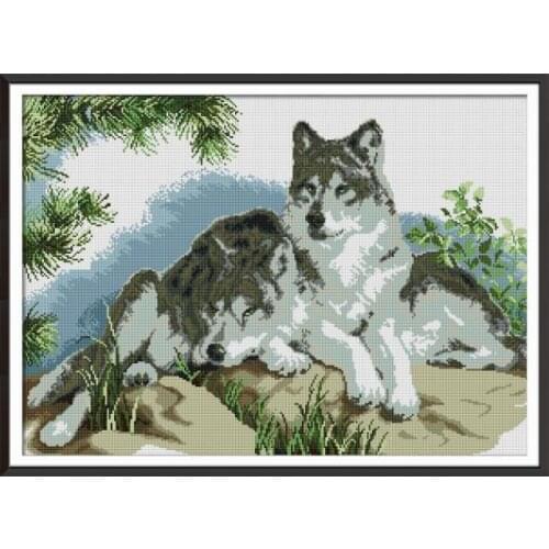 A wolves couple cross stitch kit Square Round Drill stitching embroidery DIY handmade needlework