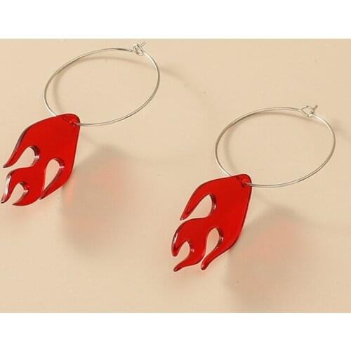 Red Resin Flame Acrylic Earrings Punk Exaggeration Red Flame Earrings Hip Hop Vintage Earrings Charm Aesthetic Halloween