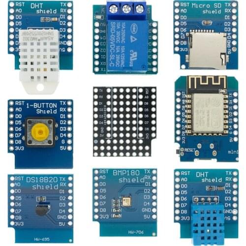 ESP8266 D1 Mini Pro WiFi Development Board NodeMcu Protoboard DHT11 DHT22 AM2302 Relay DS18B20 BMP180 Motor for WeMos DIY Kit