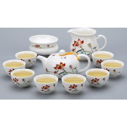 Matte ceramic kung fu tea set simple blue and white porcelain cup teapot set