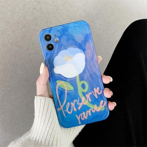 Retro Sweet tulip white flowers doodle art Phone Case For iPhone 11 12 Pro Max Xs Max XR X 7 8 Plus X 7Plus case Cute Soft Cover