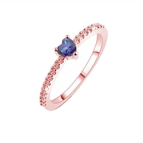 Fashion Delicate Princess Heart Shaped Blue Zircon Rings for Women Personality Jewelry Rose Gold Color Wedding Engagement Gifts