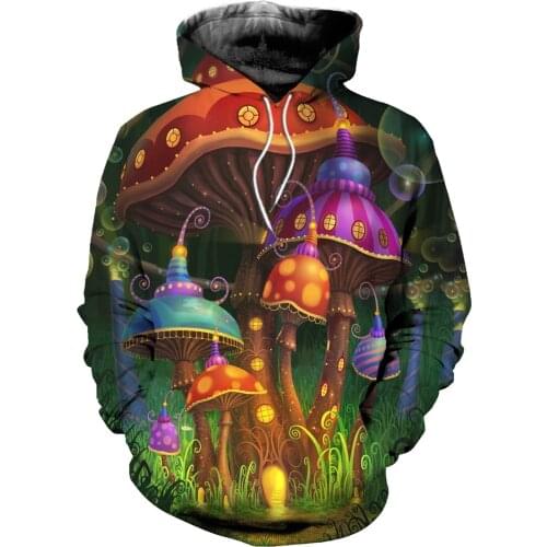 Mens Hoodie 3D All Over Printed Halloween Mushroom For Men/Women Sweatshirt Spring/Autumn Casual Pullover Zipper Streetwear