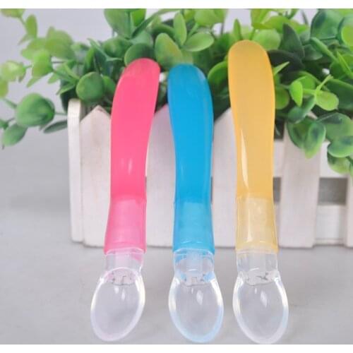 Soft Silicone Baby Spoon Candy Color Temperature Sensing Spoon Children Food Baby Feeding Tools