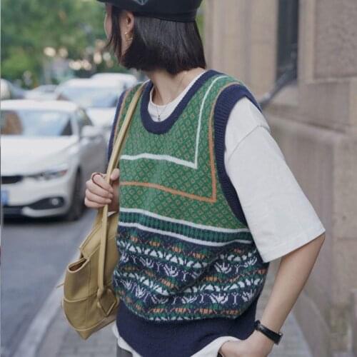 Soft Wool Sweater Vest Women 2021 Spring Korean Style Vintage Geometric Sleeveless Pullover Loose Waistcoat Knit Tank Tops T562