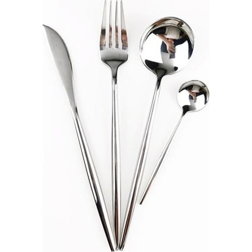 Silver Mirror Tableware Set 18/10 Stainless Steel Cutlery Set Silverware Steel Spoon Fork Spoon Knife Dinnerware Set Home Party