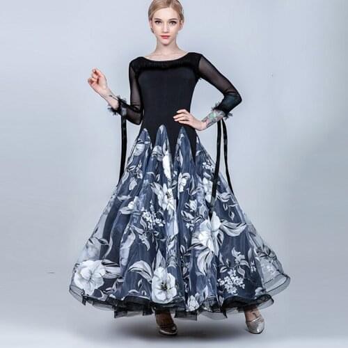 2019 New Standard Ballroom Dance Competition Dresses Sexy Flower Big Swing Skirt WomenS Waltz Tango Stage Dance Dress DL3879