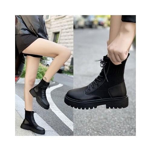 2021 New Autumn Boots Women Shoes Woman Boots Fashion Round PU Ankle Boots Winter Elastic Black Boots Comfortable Boots