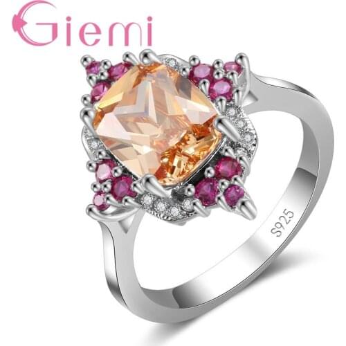 New Prevailing Sumptuousness Rectangle Design Colorful Cubic Zirconia Finger Rings Real 925 Sterling Silver For Women Men