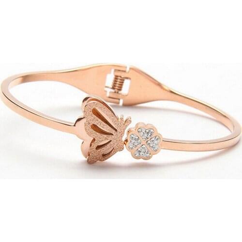 New fashion Jewelry 316L Stainless steel rose gold Crystal Butterfly Clover jewelry Bracelet women bracelets bangles