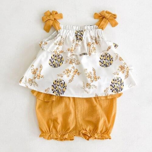 New Summer Baby Girl Clothes Set Cotton Newborn Toddler Baby Girl Outfit Set Infant Clothing Sleeveless Bow Tie Top + Pants 2Pcs