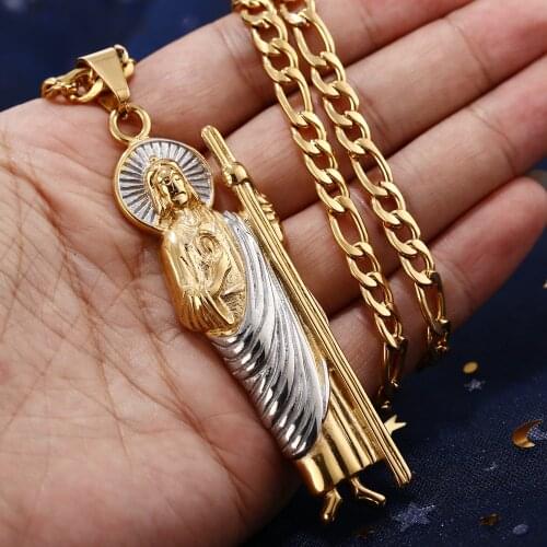 81MM Stainless Steel Jude Thaddeus Pray For Us Religious Charm Necklace Cross Jesus Crucifix Bible Prayer Christian For Gifts