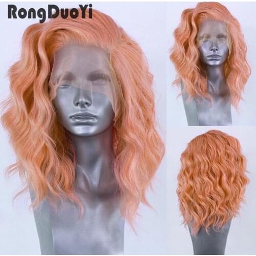 RONGDUOYI Synthetic Lace Front Wigs for Women Heat Resistant Lace Wig Short Wavy Wigs High Temperature Fiber Cosplay Wig