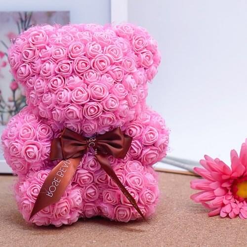 PE Foam Valentines day gift Bear filled with Rose flower head Bear teedy Wedding decoration or Girlfriend lover gifts 150p/1bear