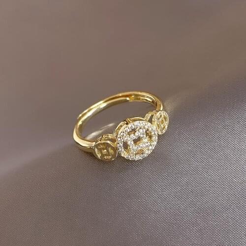 2021 Class Design luxury copper coin gold opening rings For Woman New Gothic jewelry Korean fashion girl‘s unusual ring Set