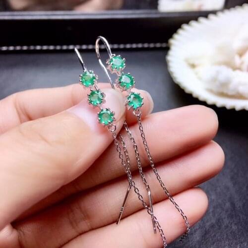 Natural green emerald gem drop earrings Natural gemstone earrings Luxury drop long strand 925 silver female party gift jewelry