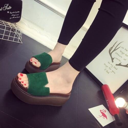 Platform shoes summer women slippers wedges flock brief slides casual non-slip comfortable flipflops femme shallow zapatos mujer