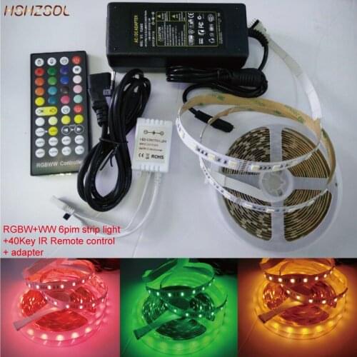 New IP20/IP67 Waterproof SMD 5050 RGBW+WW 6pin bright LED Flexible Strip Light 5M 300leds+40 Key IR Remote controller+DC adapter
