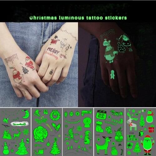 Luminous Tattoo Sticker 2020 Merry Christmas decorations for child Face Hand Stickers Decals Snowman Snowflake Paste Paper