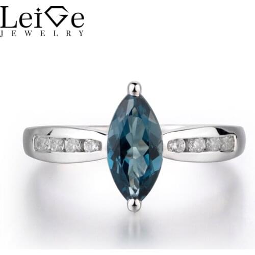 Leige Jewelry London Blue Topaz Ring Silver 925 Wedding Promise Ring Fine Jewelry Marquise Cut Christmas Romantic Gifts for Girl