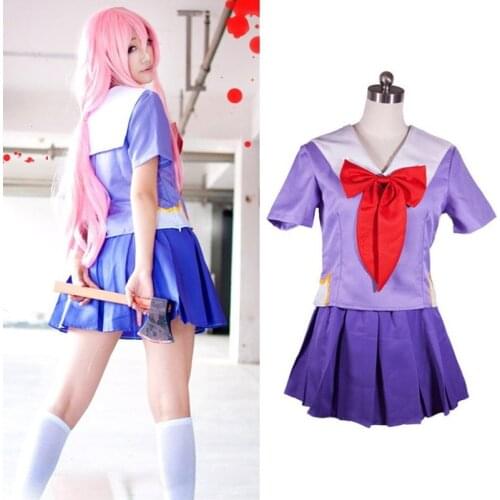 VOOCIEC 2020 S-2XL Drop Shipping Hot Future Diary Gasai Yuno Mirai Nikki School Uniform Cosplay Costume Suit Wig