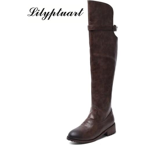 2019 simple style winter wild fashion boots round head short plush side zipper rubber bottom over the knee boots women