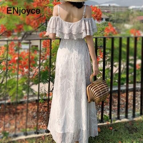 ENjoyce Summer Ladies Bohemian Off-Shoulder Maxi Dress Short Sleeve Women Elegant Holiday Beach Style Sexy Dresses