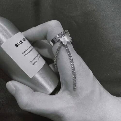 Hip hop chains Butterfly rings for women Rhodium Color 2021 new Korean Personality Jewelry adjustable size di164