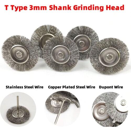 1Pcs 3.0mm Shank Stainless Steel Wire Brush Grinding Round Polished Polishing Wheel Grinder Power Brushes Head Rust Removal Tool